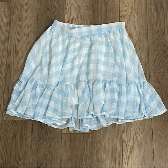 Toby Heart Ginger | blue and‎ white gingham tiered ruffle mini skirt - Picture 2 of 9